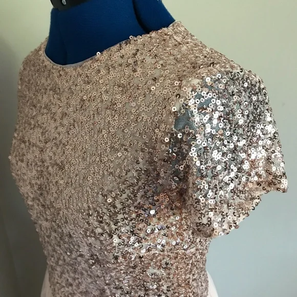 Marina Pink Rose Gold Sequin Dress Tulle Skirt Size 10 Party Holiday - Picture 6 of 8